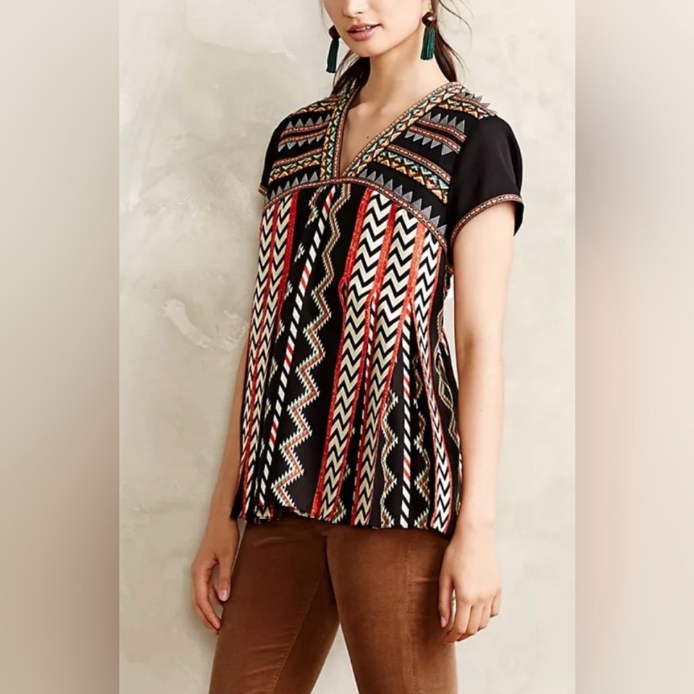 Tribal Print V-Neck Top